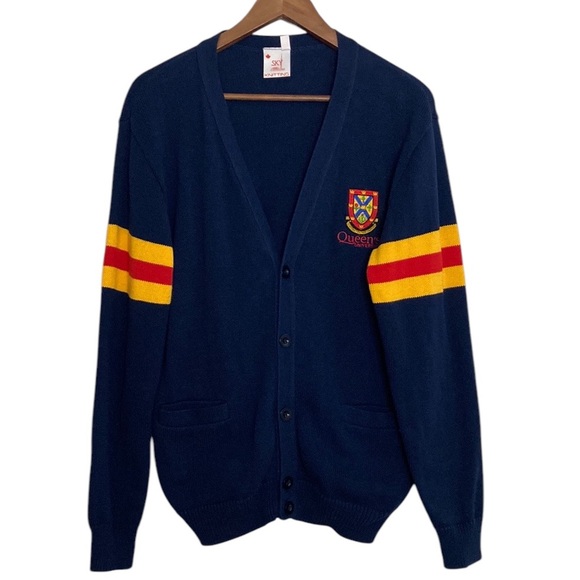 Vintage Other - Vintage Cardigan Mens XS Navy Blue Cotton Button Up Sweater Queens University